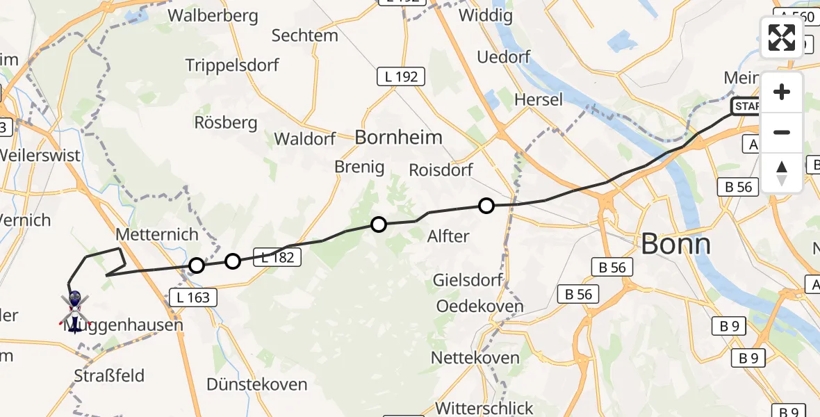 Flugroute Polizeihubschrauber Bonn - Weilerswist, 05 Oktober 2026, 14:44
