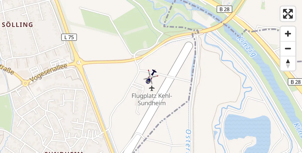 Flugroute Polizeihubschrauber Kehl-Sundheim Flugplatz - Kehl-Sundheim Flugplatz, 05 Oktober 2026, 14:54