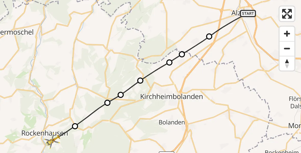 Flugroute Rettungshubschrauber Alzey - Rockenhausen, 05 Oktober 2026, 14:57