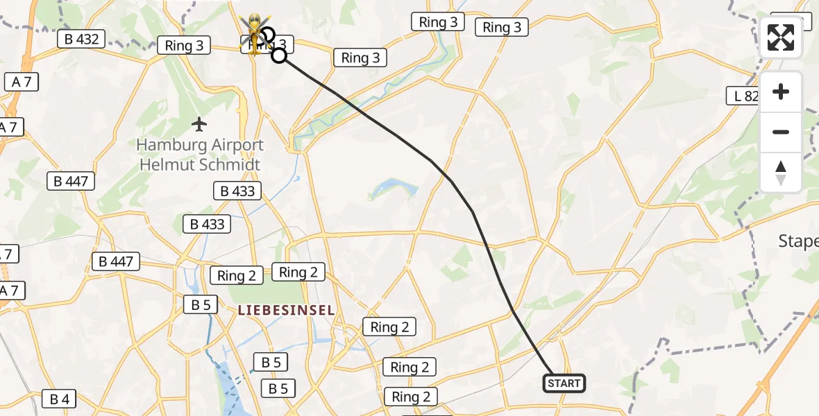 Flugroute Rettungshubschrauber Hamburg - Hamburg Helmut Schmidt Flughafen, 05 Oktober 2026, 14:58