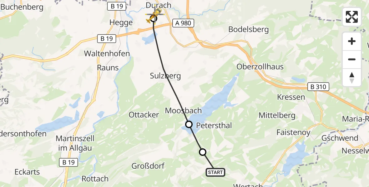 Flugroute Rettungshubschrauber Wertach - Kempten-Durach Flugplatz, 05 Oktober 2026, 14:58