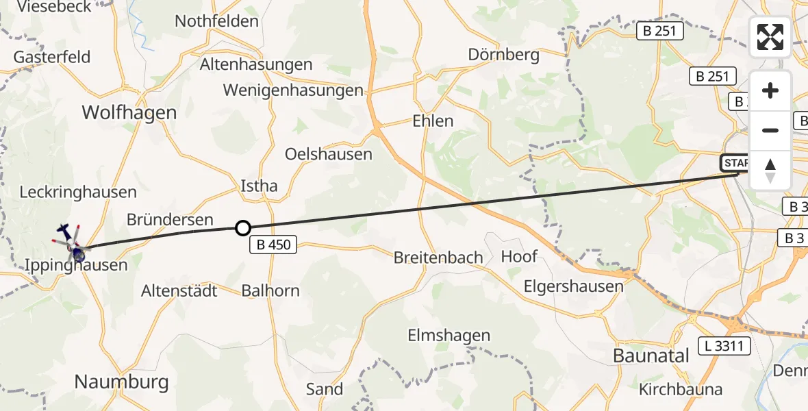 Flugroute Polizeihubschrauber Kassel - Wolfhagen, 05 Oktober 2026, 15:03