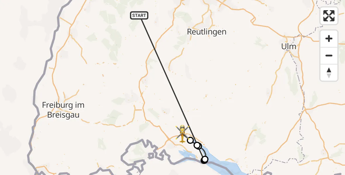 Flugroute Ambulanzhubschrauber Altensteig - Stockach, 05 Oktober 2026, 15:19