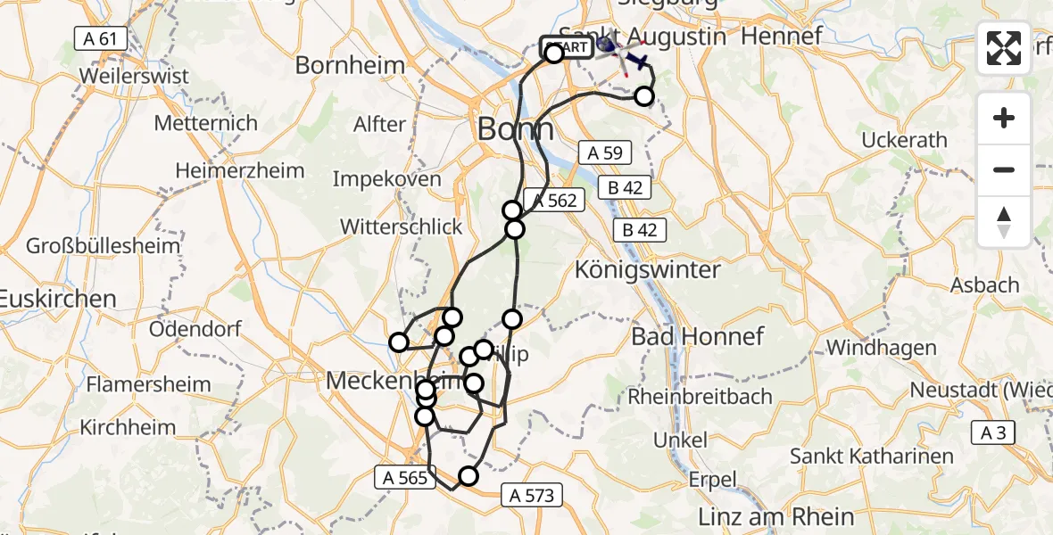 Flugroute Polizeihubschrauber Sankt Augustin - Sankt Augustin, 05 Oktober 2026, 15:21
