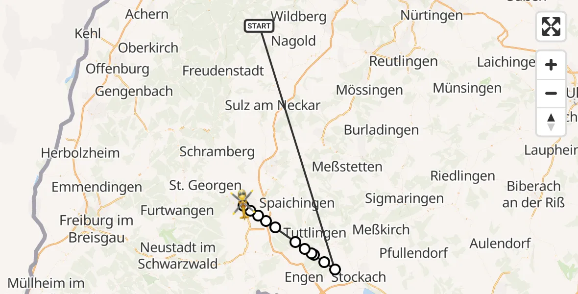 Flugroute Ambulanzhubschrauber Altensteig - DRF Air Rescue Station Villingen-Schwenningen Hubschrauberlandeplatz (Christoph 11), 05 Oktober 2026, 15:28
