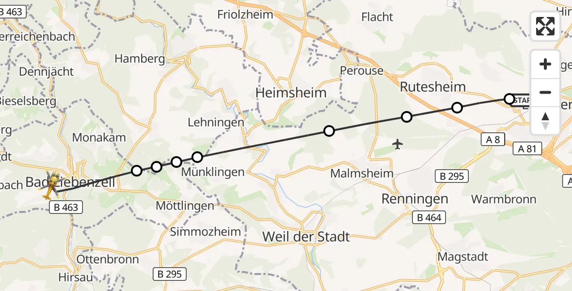 Flugroute Rettungshubschrauber Leonberg Hospital - Bad Liebenzell, 05 Oktober 2026, 15:28