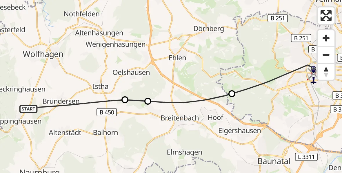 Flugroute Polizeihubschrauber Wolfhagen - Kassel, 05 Oktober 2026, 15:36