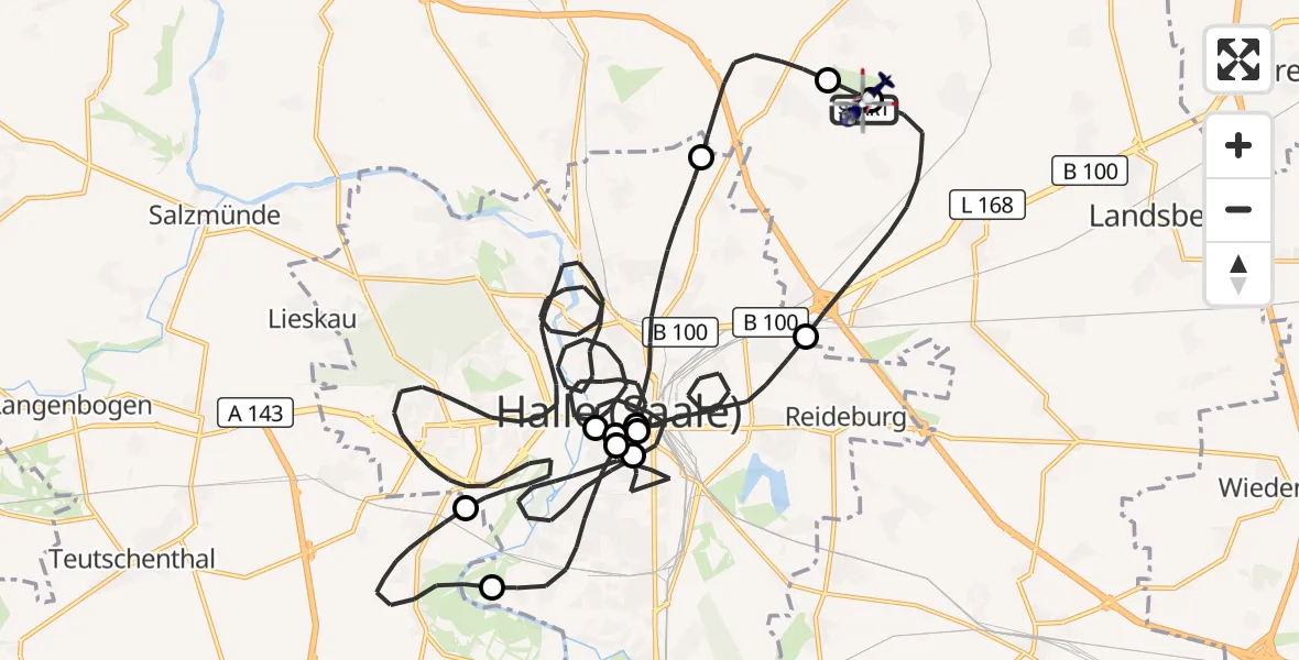 Flugroute Polizeihubschrauber Halle-Oppin Flugplatz - Halle-Oppin Flugplatz, 05 Oktober 2026, 15:42