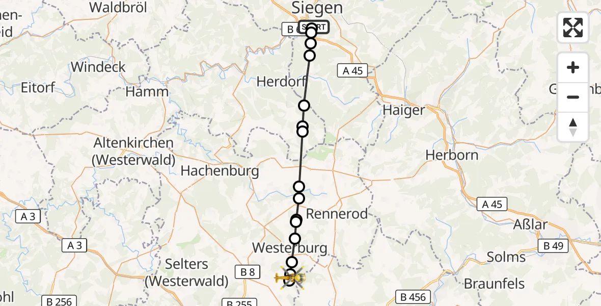 Flugroute Rettungshubschrauber Evangelisches Jung-Stilling Hospital - Girkenroth, 05 Oktober 2026, 15:43