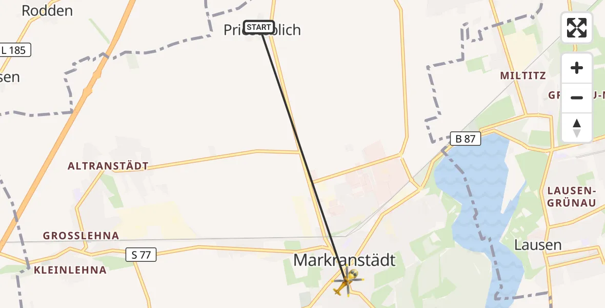Flugroute Rettungshubschrauber Markranstädt - Markranstädt, 05 Oktober 2026, 15:49
