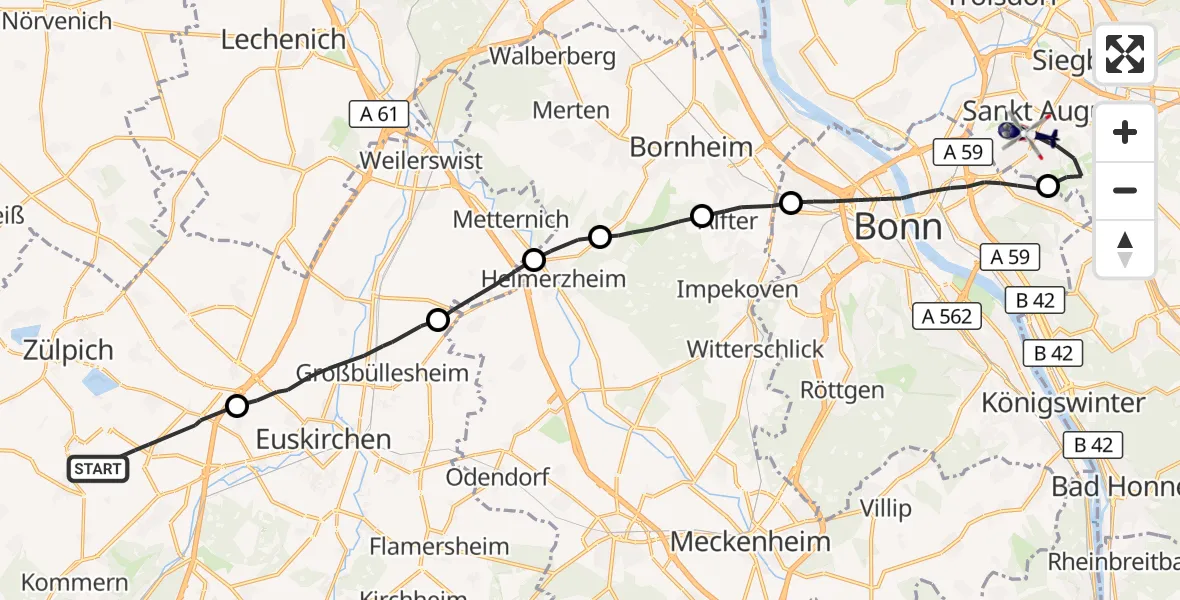 Flugroute Polizeihubschrauber Zülpich - Sankt Augustin, 05 Oktober 2026, 15:51