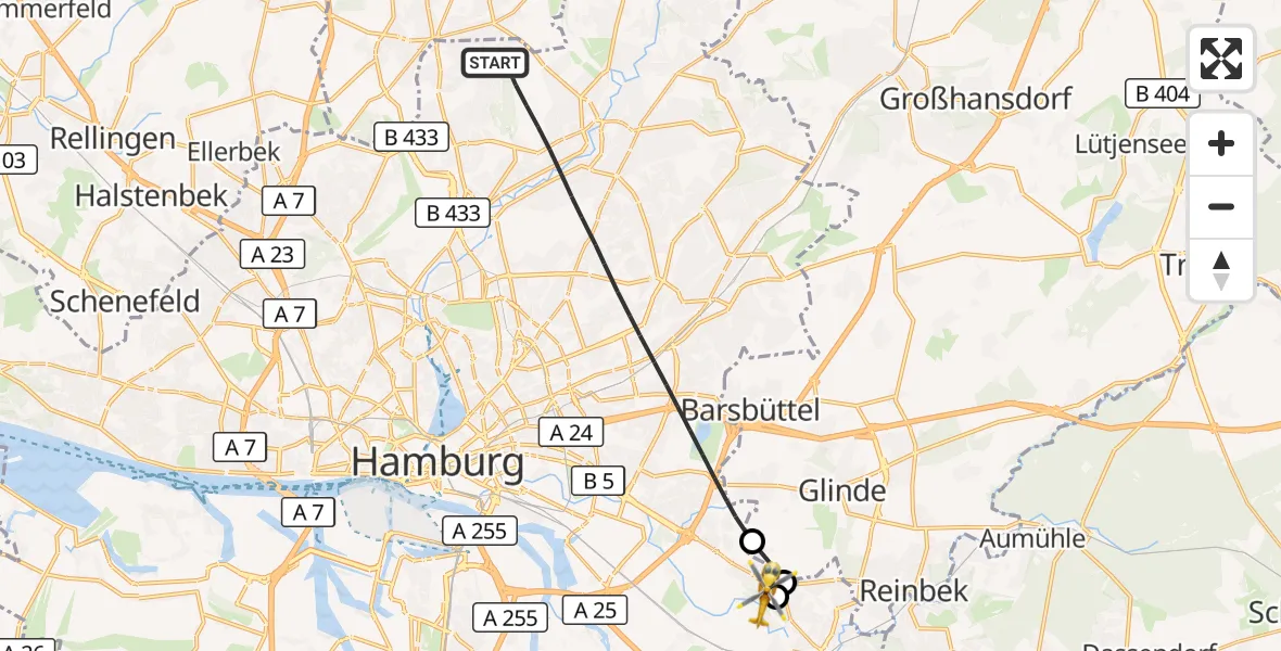 Flugroute Rettungshubschrauber Hamburg - Christoph Hansa ADAC Hubschrauberlandeplatz, 05 Oktober 2026, 15:55