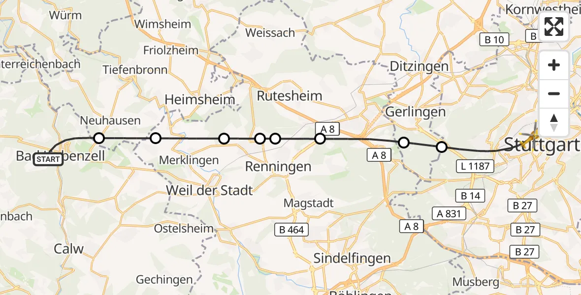 Flugroute Rettungshubschrauber Bad Liebenzell - Stuttgart, 05 Oktober 2026, 15:57