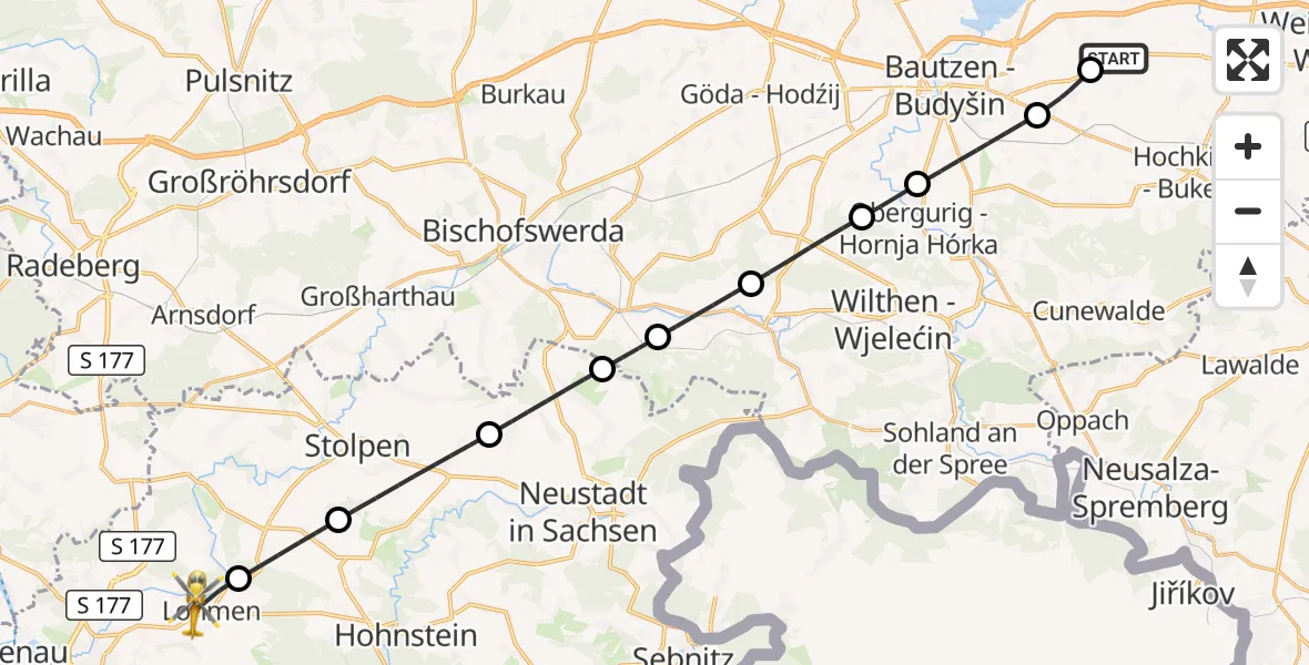 Flugroute Rettungshubschrauber Bautzen Flugplatz - Lohmen, 05 Oktober 2026, 15:57