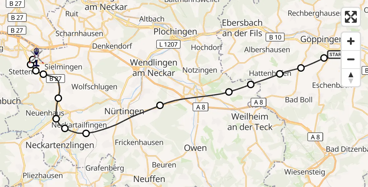 Flugroute Polizeihubschrauber Göppingen - Flughafen Stuttgart, 05 Oktober 2026, 16:11