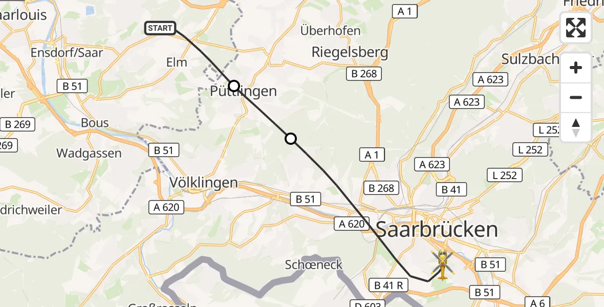 Flugroute Rettungshubschrauber Schwalbach - Saarbrücken, 05 Oktober 2026, 16:17