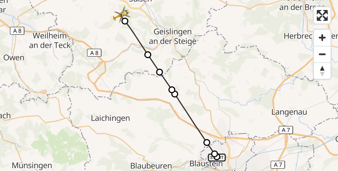 Flugroute Rettungshubschrauber Ulm Military Hospital Emergency - Schlat, 05 Oktober 2026, 16:18