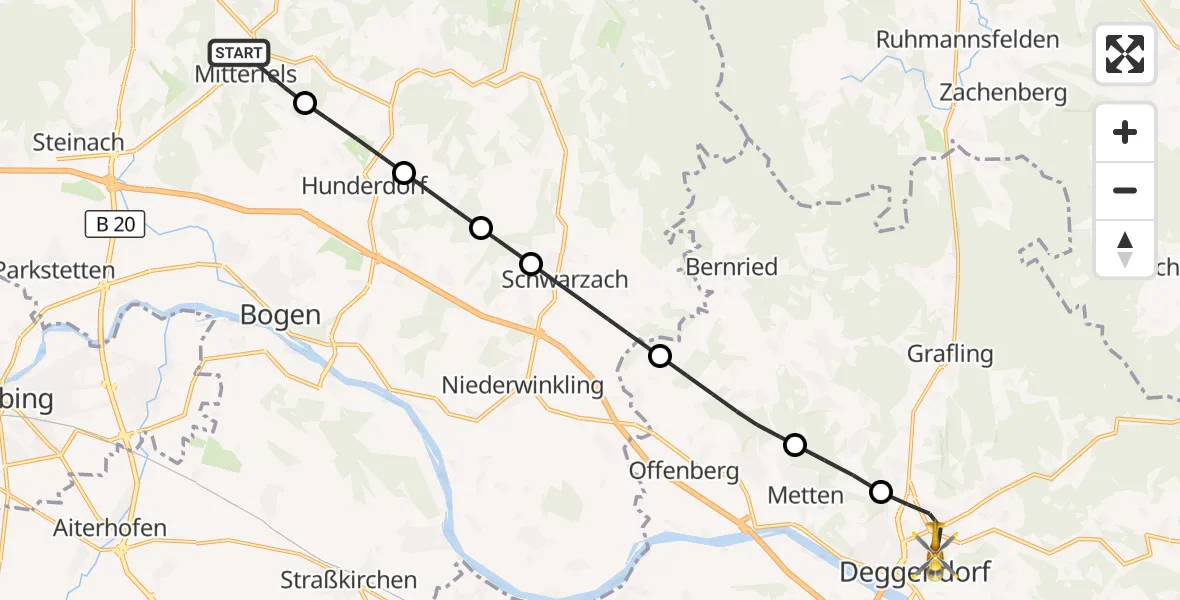 Flugroute Rettungshubschrauber Mitterfels - Deggendorf, 05 Oktober 2026, 16:22
