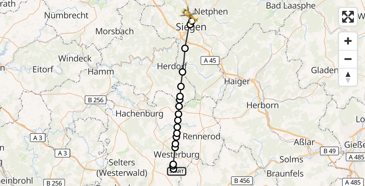 Flugroute Rettungshubschrauber Girkenroth - Siegen, 05 Oktober 2026, 16:24