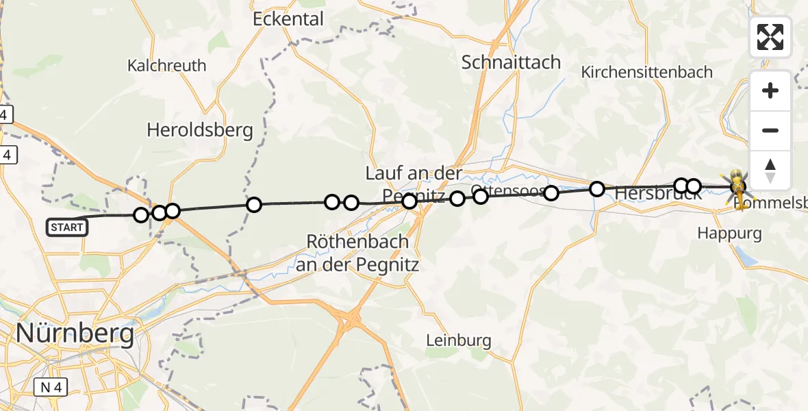 Flugroute Ambulanzhubschrauber Flughafen Nuremberg - Pommelsbrunn, 05 Oktober 2026, 16:25