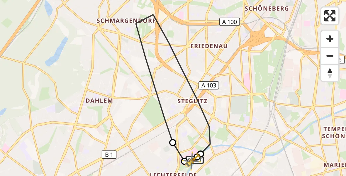 Flugroute Rettungshubschrauber Charité Clinic Benjamin Franklin Campus - Charité Clinic Benjamin Franklin Campus, 05 Oktober 2026, 16:28