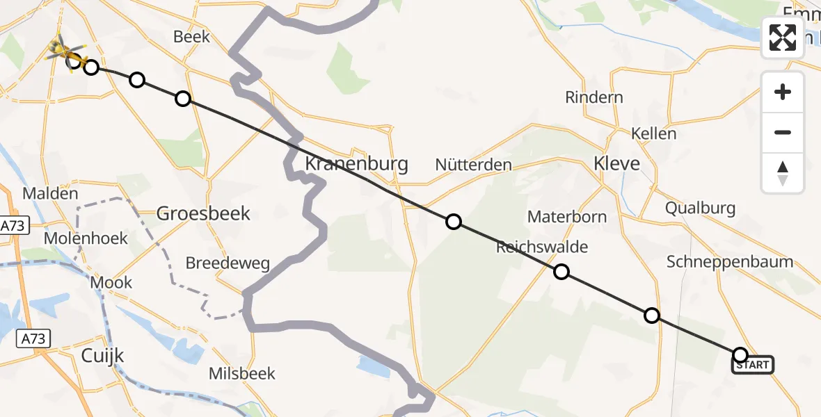 Flugroute Rettungshubschrauber Bedburg-Hau - Radboud University Medical Center Heliport, 05 Oktober 2026, 16:30