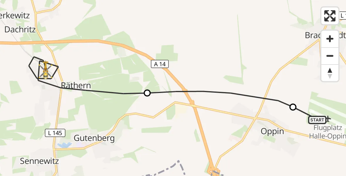 Flugroute Rettungshubschrauber Halle-Oppin Flugplatz - Petersberg, 05 Oktober 2026, 16:31