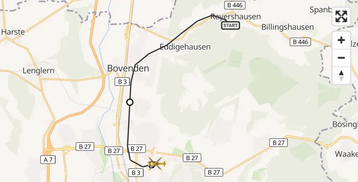 Flugroute Rettungshubschrauber Bovenden - Göttingen University Clinic Hubschrauberlandeplatz, 05 Oktober 2026, 16:38