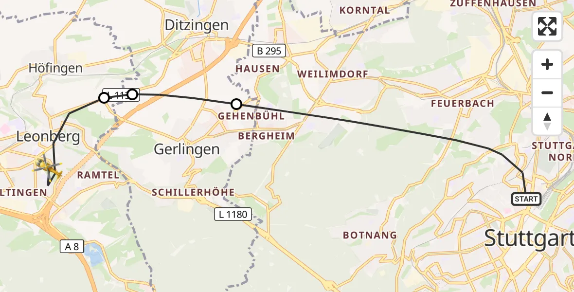 Flugroute Rettungshubschrauber Stuttgart - Leonberg, 05 Oktober 2026, 16:41