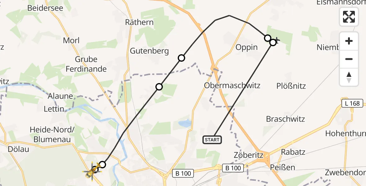 Flugroute Rettungshubschrauber Halle (Saale) - Halle (Saale) University Hospital, 05 Oktober 2026, 16:53