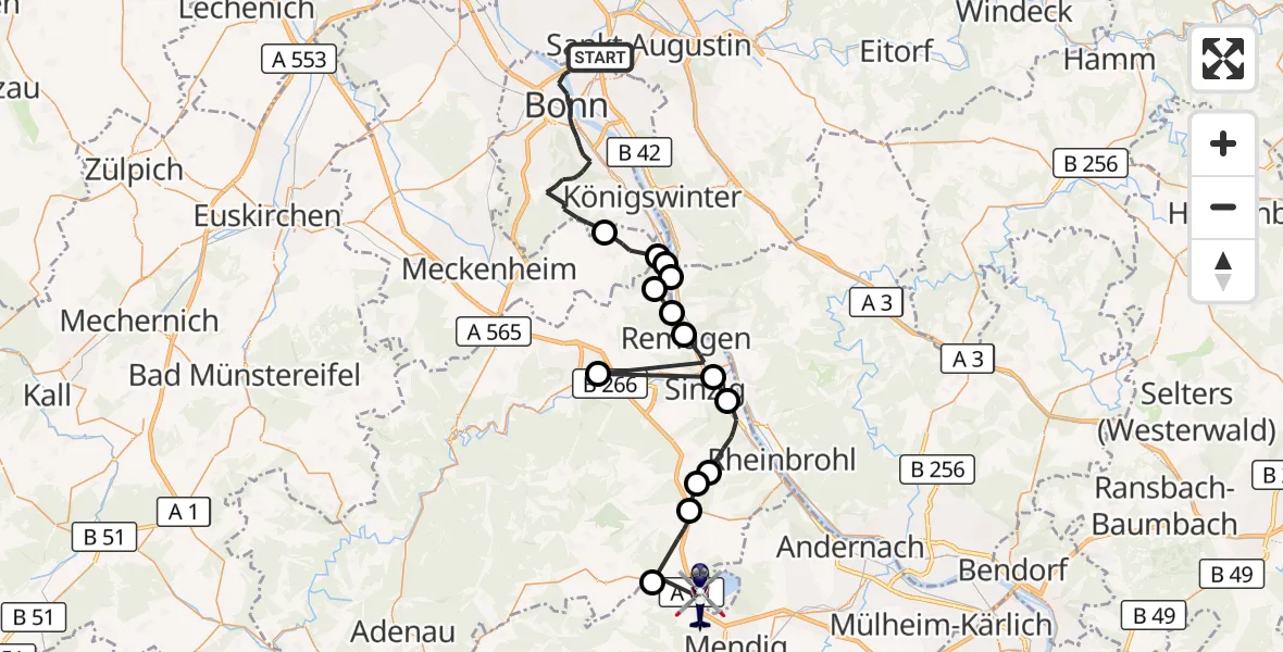 Flugroute Polizeihubschrauber Bonn - Glees, 05 Oktober 2026, 16:57