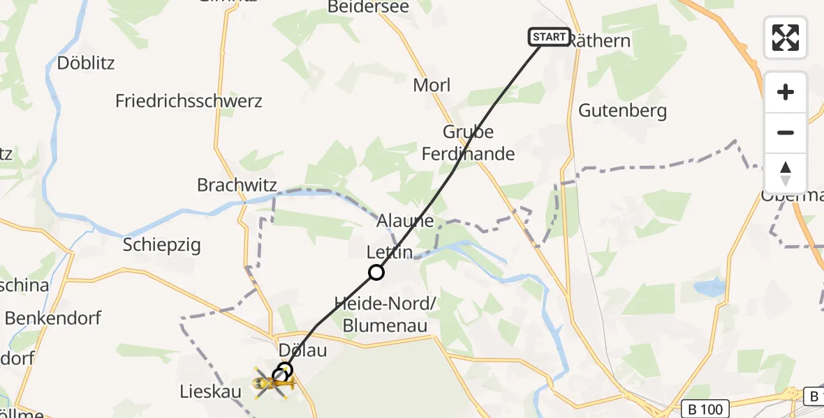 Flugroute Rettungshubschrauber Petersberg - Martha-Maria Halle-Dölau Hospital, 05 Oktober 2026, 16:58