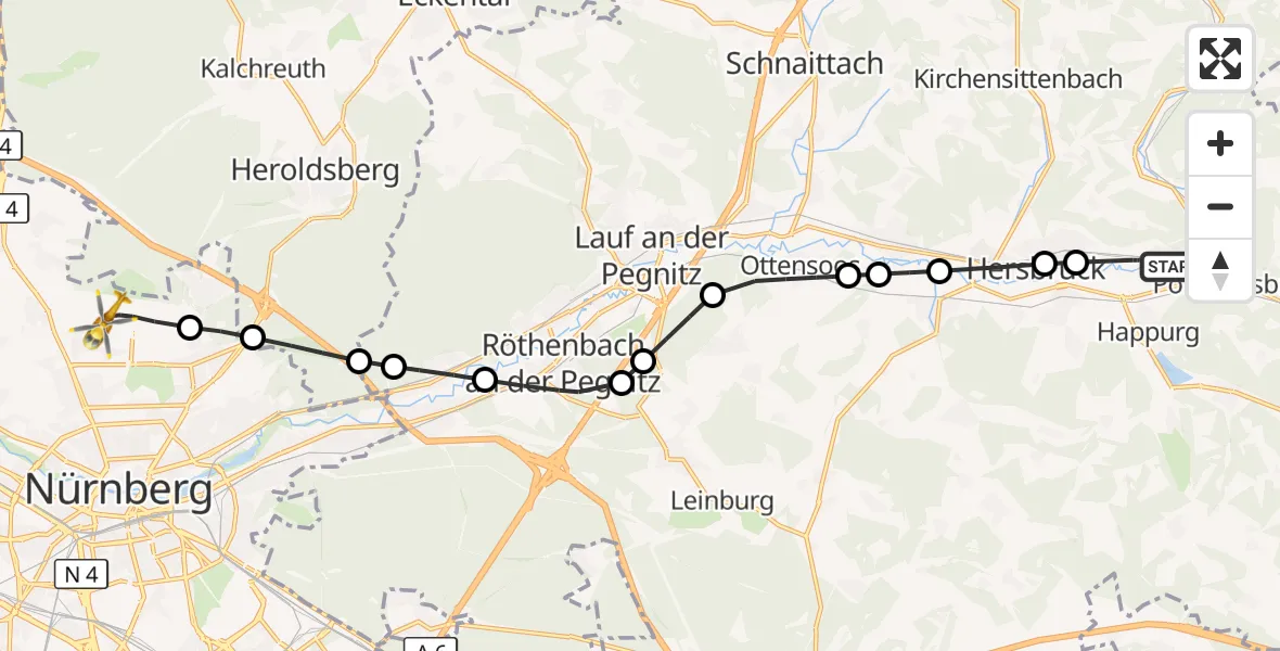 Flugroute Ambulanzhubschrauber Pommelsbrunn - Flughafen Nuremberg, 05 Oktober 2026, 16:58