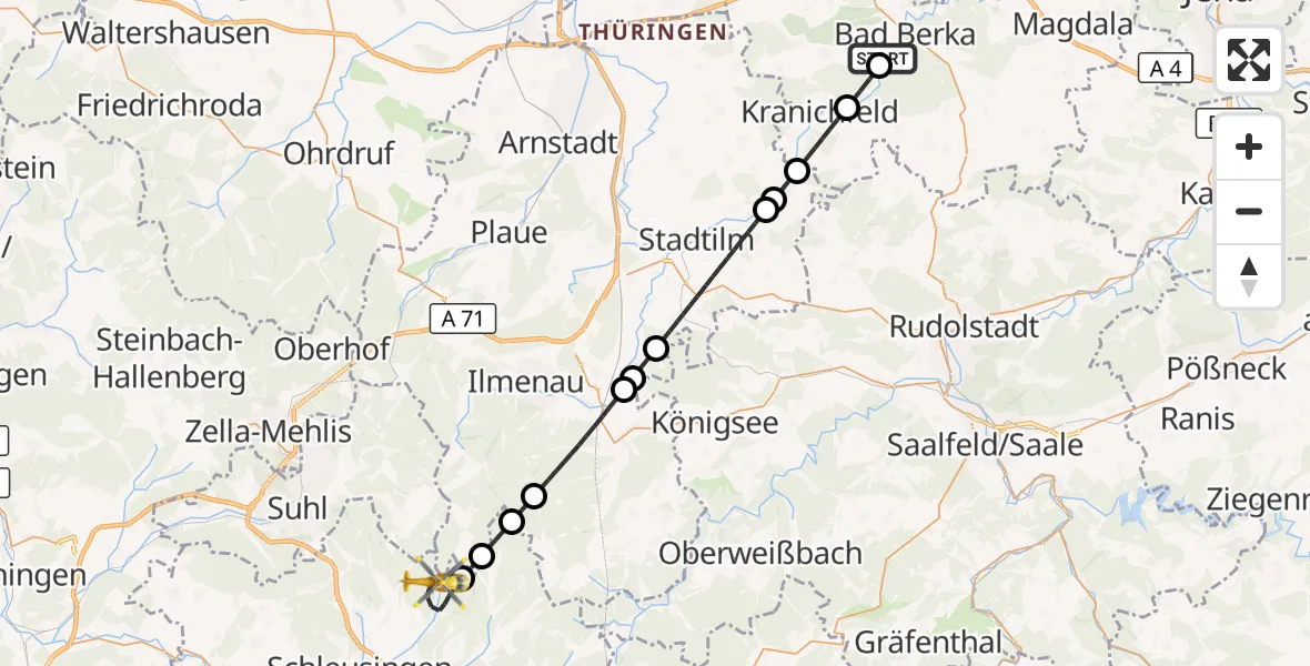 Flugroute Ambulanzhubschrauber Bad Berka Central Hospital - Schleusingen, 05 Oktober 2026, 17:02