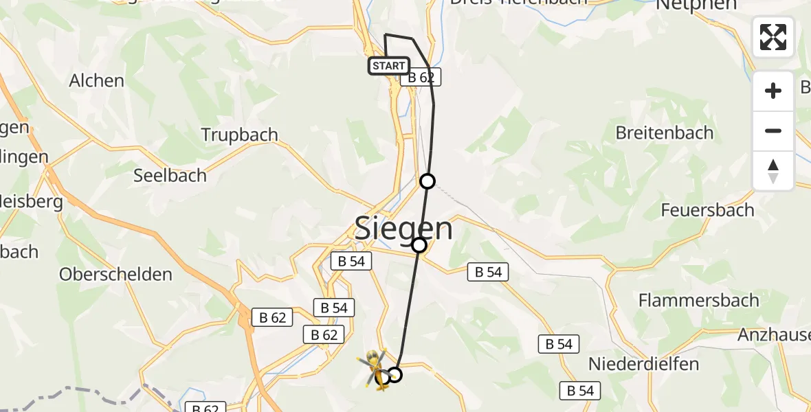 Flugroute Rettungshubschrauber Siegen - Evangelisches Jung-Stilling Hospital, 05 Oktober 2026, 17:08