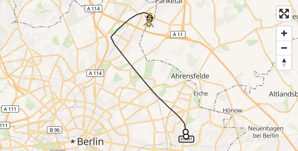 Flugroute Rettungshubschrauber Berlin Emergency Hospital - Helios Clinic Berlin-Buch, 05 Oktober 2026, 17:18