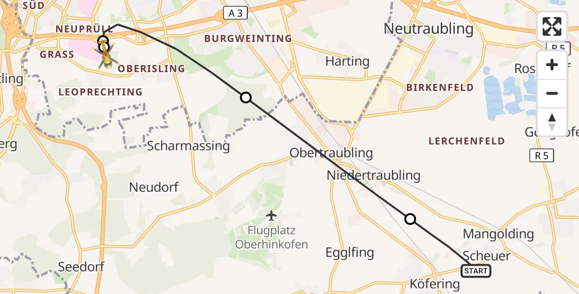 Flugroute Rettungshubschrauber Mintraching - DRF Air Rescue Station Regensburg / Regensburg University Hospital, 05 Oktober 2026, 17:22
