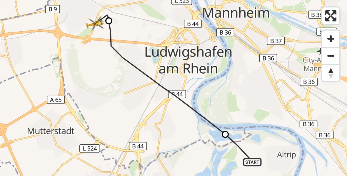 Flugroute Rettungshubschrauber Altrip - Ludwigshafen am Rhein, 05 Oktober 2026, 17:34