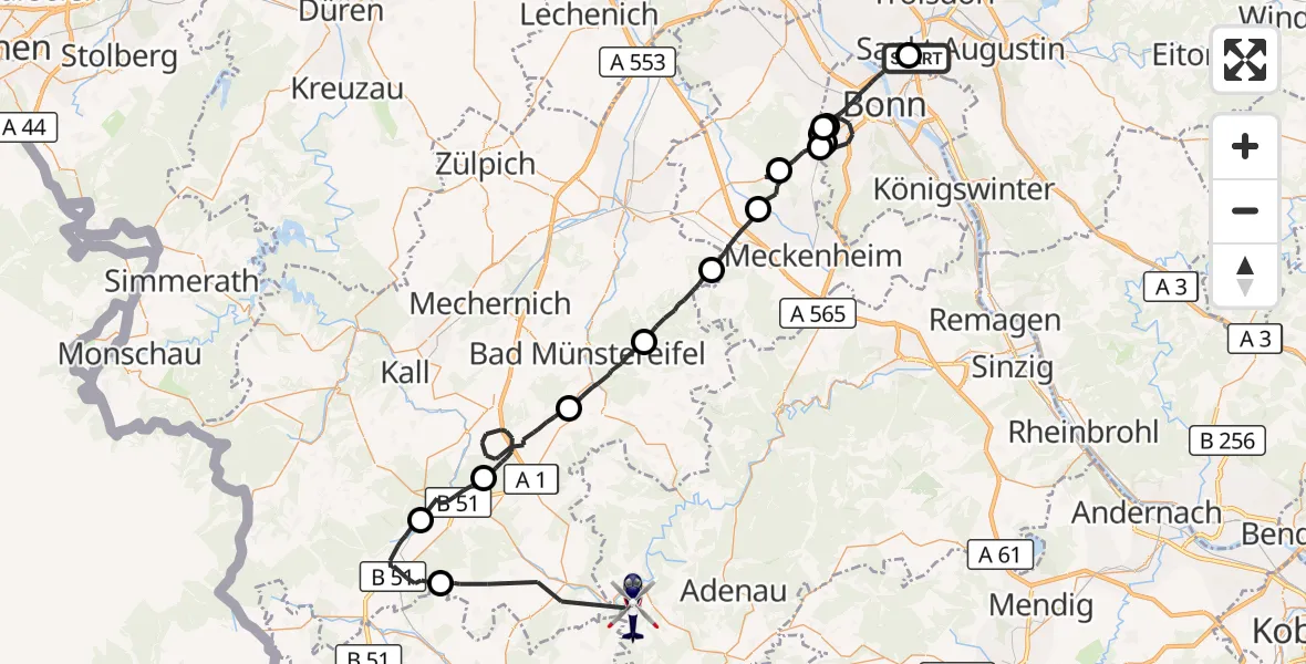 Flugroute Polizeihubschrauber Sankt Augustin - Hoffeld, 05 Oktober 2026, 17:49