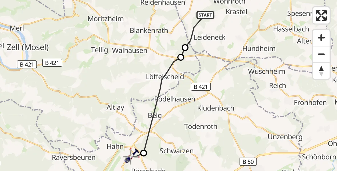 Flugroute Polizeihubschrauber Mastershausen - Bärenbach, 05 Oktober 2026, 17:55