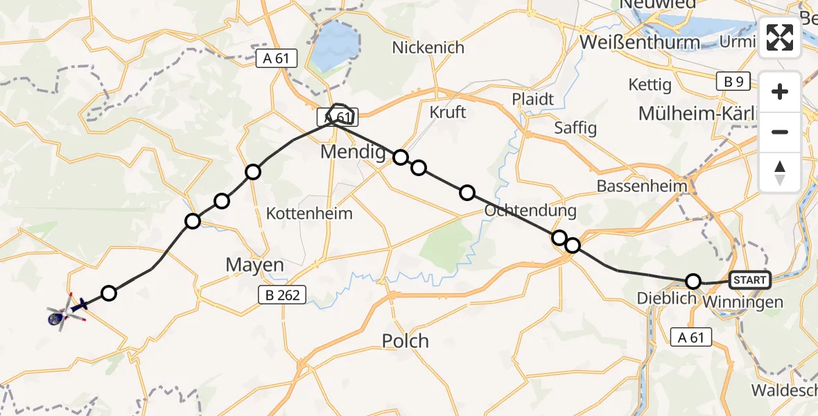 Flugroute Polizeihubschrauber Winningen - Weiler, 05 Oktober 2026, 18:18