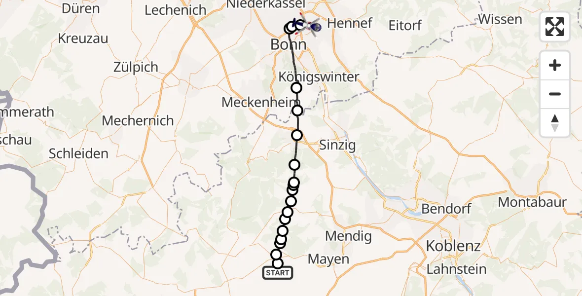Flugroute Polizeihubschrauber Anschau - Sankt Augustin, 05 Oktober 2026, 18:26