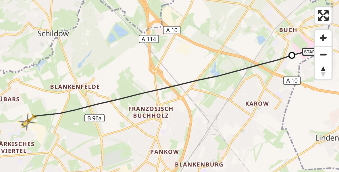 Flugroute Rettungshubschrauber Helios Clinic Berlin-Buch - Berlin, 05 Oktober 2026, 18:32