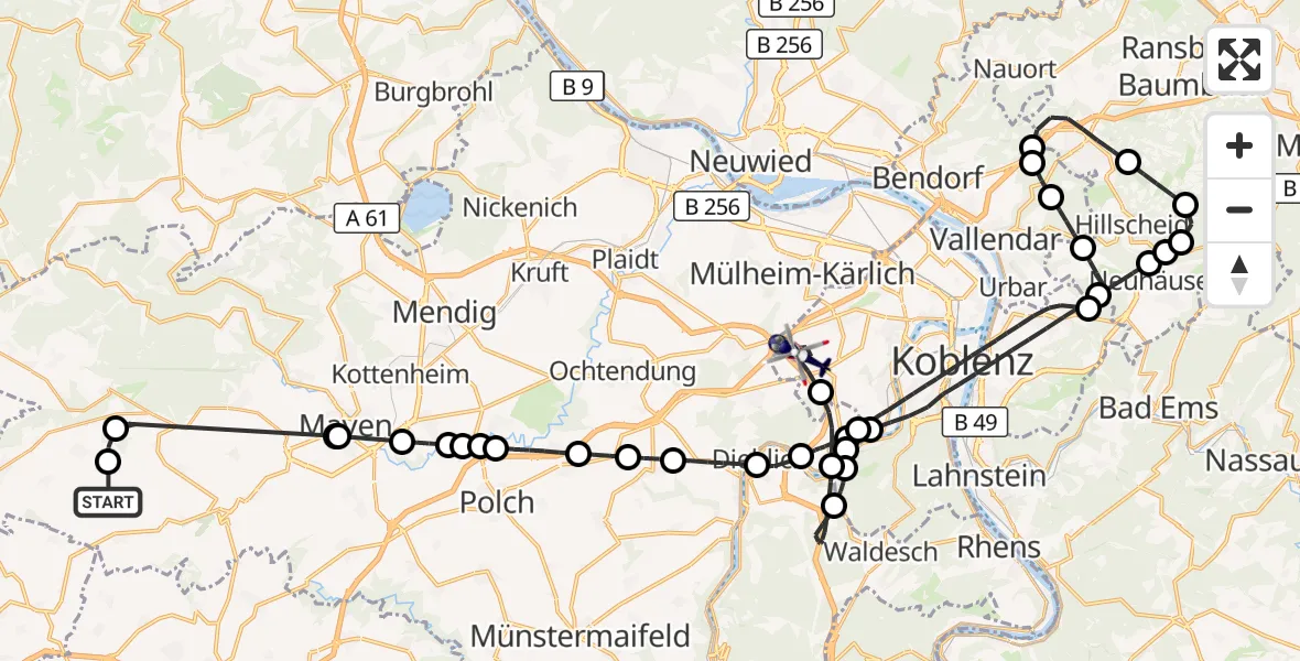 Flugroute Polizeihubschrauber Anschau - Koblenz, 05 Oktober 2026, 18:39