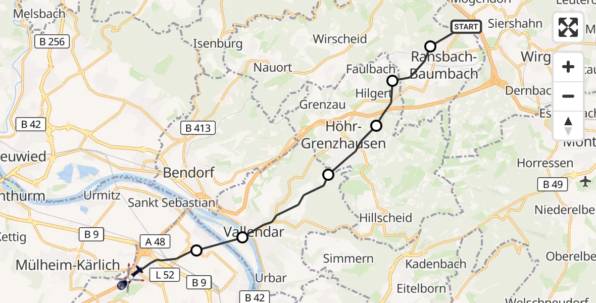 Flugroute Polizeihubschrauber Mogendorf - Koblenz, 05 Oktober 2026, 18:47
