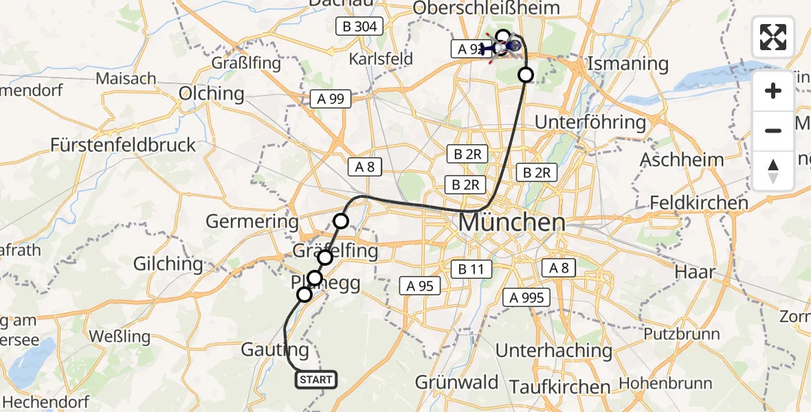 Flugroute Polizeihubschrauber Gauting - Oberschleißheim, 05 Oktober 2026, 18:47