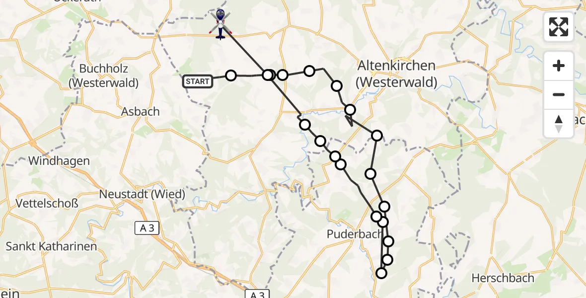 Flugroute Polizeihubschrauber Hirz-Maulsbach - Rettersen, 05 Oktober 2026, 19:28