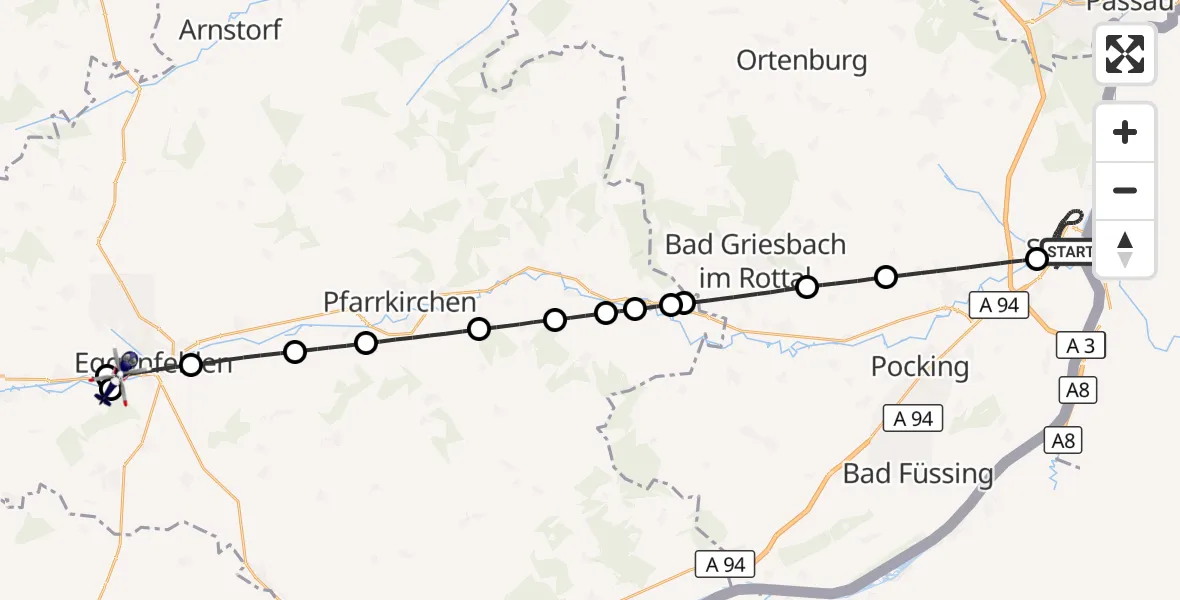 Flugroute Polizeihubschrauber Neuhaus a.Inn - Eggenfelden, 05 Oktober 2026, 19:30