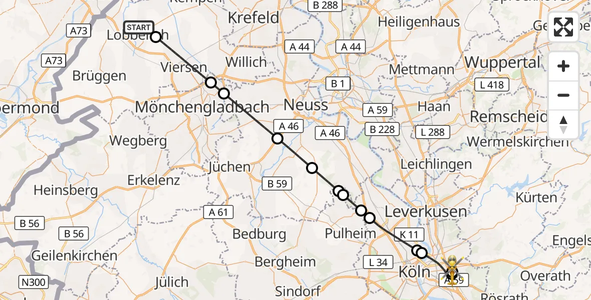 Flugroute Ambulanzhubschrauber Nettetal - Merheim Hospital, 05 Oktober 2026, 19:34