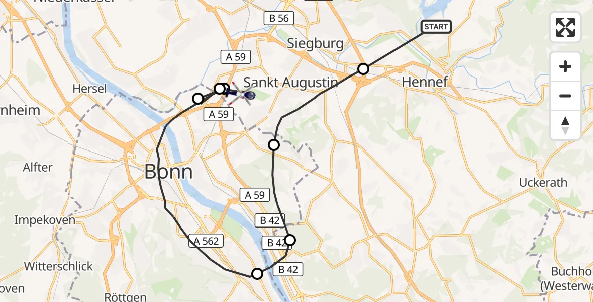 Flugroute Polizeihubschrauber Hennef (Sieg) - Sankt Augustin, 05 Oktober 2026, 19:46